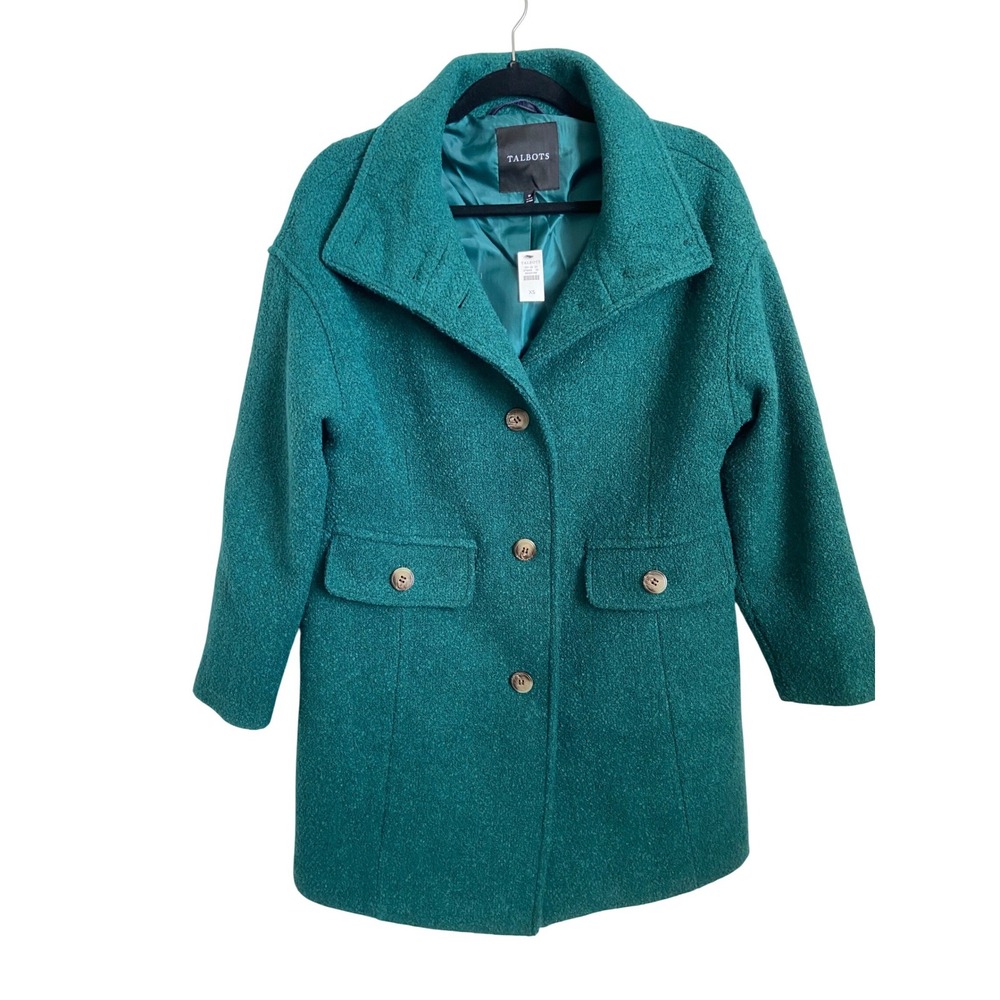Talbots Women's‎ XS Teal Boucle Wool Blend Coat Button Front Pockets